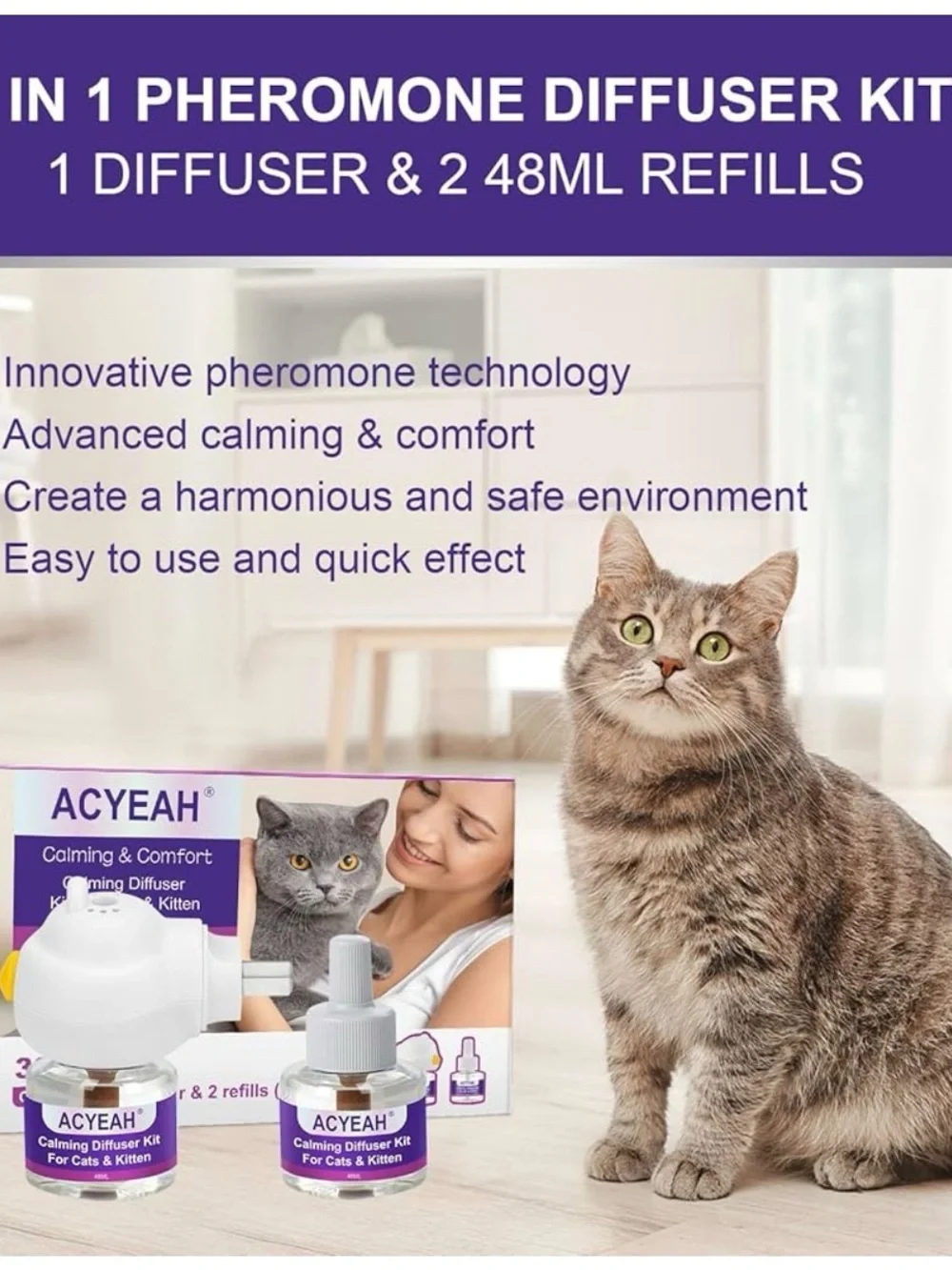 ACYEAH Calming Diffuser Kit for Cats designed to reduce anxiety-related